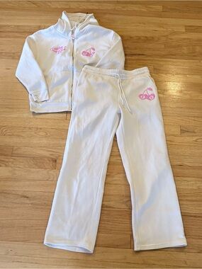 Theory White Hoodie & Sweatpants Set with Pink Cherry Logo